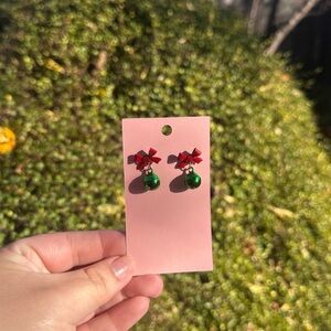 Red and Green Bow Earrings for Kids